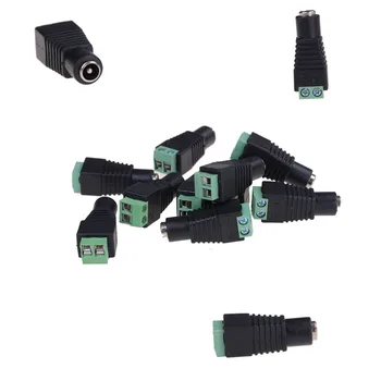 Hurtig 10stk Plug Adapter Til Enkelt Farve LED Strip Light Kvindelige DC Power Jack-Stik 5.5x2.1mm