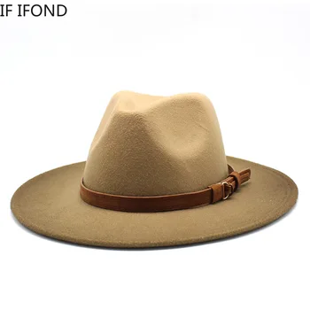 Kvinder Mænd Wide Brim Uld Filt Jazz Hatte Gradient Farve Panama Trilby Party top hat med Bælte Panama Fedora Hat
