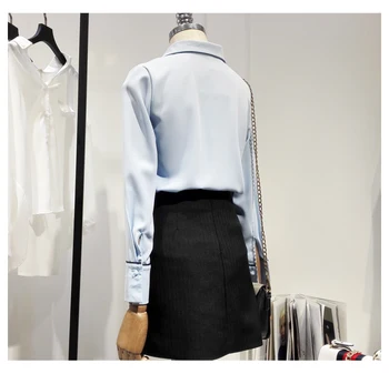 2021 Spring Ny Kontor Dame koreansk Stil Shirt til Kvinder med Lange Ærmer Alsidig Slankende Bluse Hvid Chiffon Skjorte Kvindelige Top