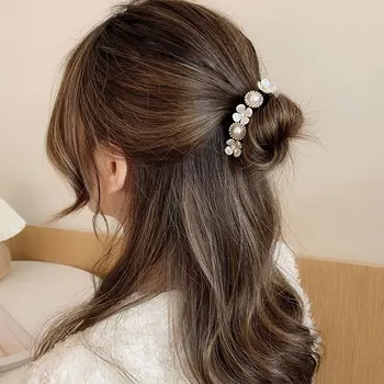 2021 Koreanske Shell Blomster Perle Enkel Magic Hair Bun Maker Temperament Hår Styling Af Hår Tilbehør Vilde Hovedbeklædning Kvinder