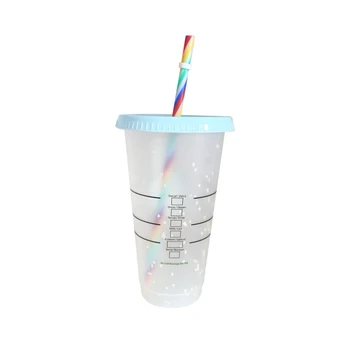 700 ml Temperatur Farve Ændre Kopper Med Logo Magiske Konfetti Genanvendelige Plast Med Låg Og Sugerør Cup Kolde Drikkevarer Tumbler