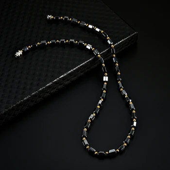 Kvinder Mænd Mode Kunstige Hæmatit Sekskantet Prisme Magnetiske Perler Halskæde