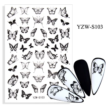 3D Stickers til Negle Sort Mønster Butterfly Design Negle Folie Decal Skydere Klistermærker til Manicure Mode Nail Art Dekoration