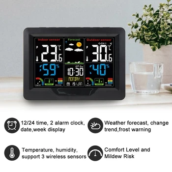 HOT-vejrstation med Digital Ur Farve Disply Barometer, Termometer, Hygrometer Udendørs Sensor