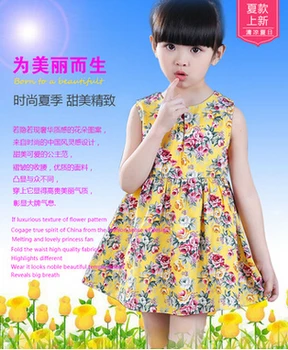 2019 sommeren nye koreanske pige kjole casual kjole Blomstret trykt bomuld ærmeløs baby prinsesse kjole piger tøj
