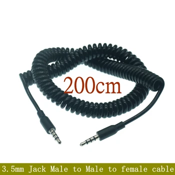 3,5 mm han Til Mandlige og kvindelige Hovedtelefoner Stik Audio-Kabel 3/10TF 4-Polet Foråret Sammenrullet 3,5 mm Aux W/ Mic Lyd Ekstra Ledning 0,6 m
