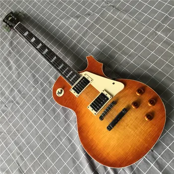 Brugerdefinerede Høj kvalitet 6 strenge til el-guitar sunburst-farve tiger flamme top gitaar tilstand. Farven af honning.Tilpasset