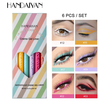 HANDAIYAN 6 Farver Mat Farve Gel Eyeliner Makeup Kit-Vandtæt Farverige Mat Shimmer Eye Liner Pen Kosmetik Eyeliner Sæt