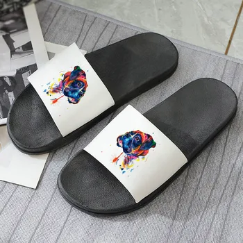 Kawaii Mage Bulldog og Mops mønster sko til kvinder 2021 Summer Beach Fashion indendørs og udendørs brug tøfler kvindelige klip-klappere