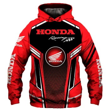 2021 Nye Honda Bil Wing Hoodie 3D-Print Sweatshirt Mænd Sportstøj Zip Hoodies Hiphop Casual Pullover Motorcykel Racing Hoody Rød