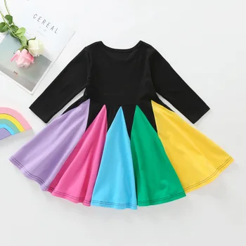 Rainbow Lange Ærmer Prinsesse Kjole robe fille 3 ans børn kjoler for piger cocuk giyim Børn Bære Patchwork mode tøj