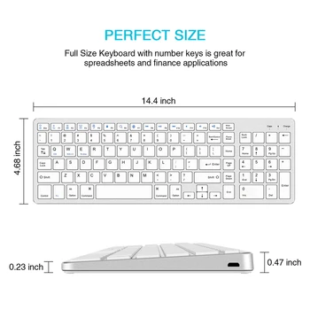 Trådløs Bluetooth-Tastatur Genopladelige Ultra-Tynd Tastatur med numerisk tastatur til Bærbar PC, Windows, IOS