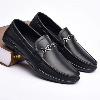 Mænd casual sko til Mænd i Ægte Læder Fashionable Åndbar Ærter Sko tendens sort alle-match-wear-resistent flade sko