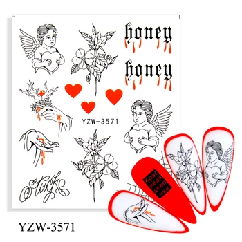 FWC 4STK/MASSE Kærlighed Angel Blomst Vand Decal Sticker Blad i Blomsten, Træet Sommer DIY Skyderen For Manicure Søm Kunst Vandmærker