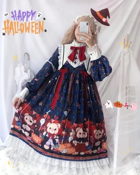 2020 efteråret Sød Kawaii Lolita kjole uden Ærmer JSK Brugerdefinerede fulde ord Halloween bære op langærmet kjole mørk