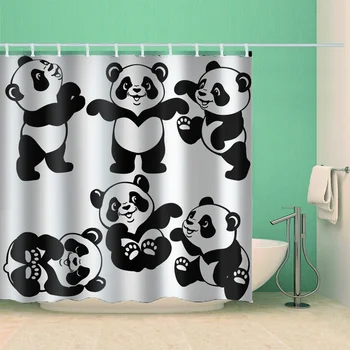 3D digital udskrivning panda badeforhæng, vandtæt polyester stof, badeværelse dekoration