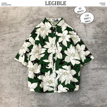 - Shirt Med Print Mænd Mænd Koreansk Mode Kortærmet Skjorte Mandlige Hawaii-Skjorter, Casual Løs Tøj Mænd Oversize