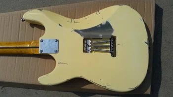 Custom Made Vintage Yellow Elektrisk Guitar Chrome Hareware Kina Guitarer Gratis fragt