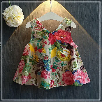 Nye Sommer Baby pige tøj farve blomst Bue ærmeløs Top +Kort 2 stykke kulør fashion børn Tøj 1-4 år