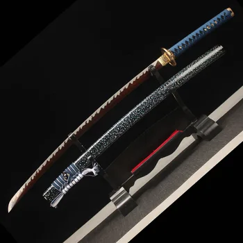 Håndlavet Katana Foldet Stål Rød Farve Blade Japansk Samurai Rigtige Sværd Skarpe Våben