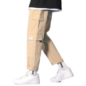 Cargo Bukser til Mænd Foråret Fritid Bundter Bukser koreanske Hong Kong Style Straight Leg Løs Ni Pct Khaki Bukser.