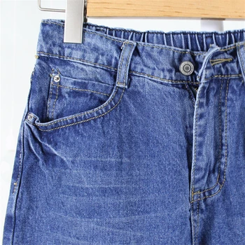 Kvindelige Harem Jeans Kvinde, Høj Talje Løs Plus Size Blå Elastik I Taljen Afslappet Lomme Ankel-Længde Denim Street Bukser