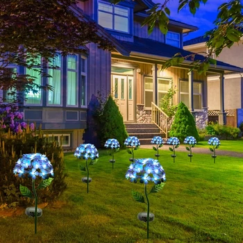 Kunstige Hortensia Simulering Blomst LED Solar Light Udendørs Vandtæt Have med Græsplæne Yard Art for Indre Gårdhave Dekoration