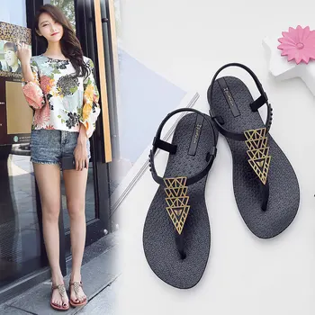 Sandaler Kvindelige Sommeren hæl etnisk boheme stil fladskærms klip-klappere holiday beach sko