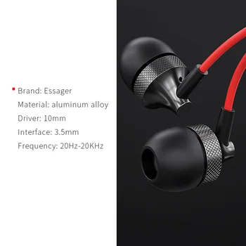 Essager Stereo In-Ear 3,5 MM Kabel Hovedtelefoner sport Headset Ørestykke med Mikrofon Til xiaomi Samsung Iphone 5 6 7 8 11