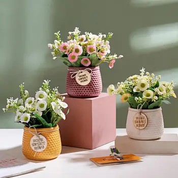 Kunstig Blomst Bonsai Simulering Levende PVC Keramik Vase Faux Blomster Buketter til Hjemmet