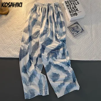 KOSAHIKI Streetwear Blæk Tie Dye Bred Ben Bukser Kvinder Harajuku Print koreansk Stil med Høj Talje Bukser Kvinder i Bukser, Sommer