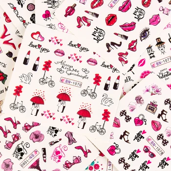 12 Design/Ark Sexy Læber Nail Stickers Valentine Vand Overførsel Decals DIY Manicure Søm Kunst Decors Røde læber Elsker at Bære Søde piger