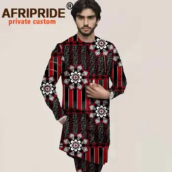 Afrikanske Jakkesæt til Mænd Print Frakker og Ankara Bukser 2 delt Sæt Bazin Riche Udstyr Ren Bomuld Plus Size Tøj Casual A2116001