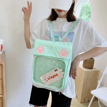 Ita Taske Kat Stil Rygsække Poter Kawaii Harajuku Schoolbags Rygsæk til Teenager Piger Gennemsigtig Rygsæk Klar Itabag