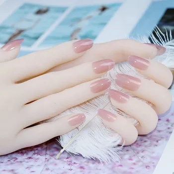 24 Stykker Af Pink Fransk Falske Negle Akryl Tryk På Solid Farve Runde Hoved Nail Art Dekoration Manicure Tilbehør