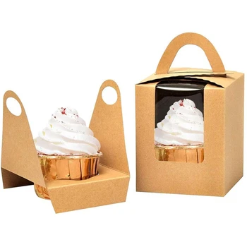 Cupcake Box,50 Enkelt Kage Tilbage Tasker,Kraftpapir Wienerbrød Beholder med Vinduet Indsæt og Håndtag,Muffin Kage Tilbage Taske