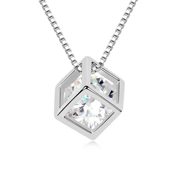 Mode forgyldt zircon halskæde damer elsker square crystal tre-dimensional geometri vedhæng mode smykker engros
