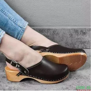 2021 Nyeste Stil, Kvinder Mode Sommeren Afslappet Hot Salg Pu Læder Træsko Rem Spænde Sandaler Shoes De Mujer 1kb167