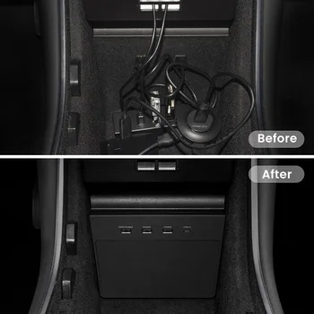 For Tesla Model 3 Wireless Charging Pad Type-C-Stik Center Konsol opbevaringsboks USB-Hub 5 Porte