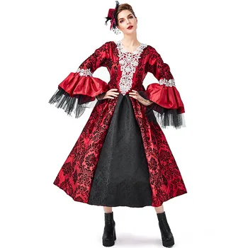 Echoine Middelalderlige Gotiske Retro Røde Blonder Mesh Kjoler Vintage Cosplay Vampyr Fancy Victoriansk Kjole Halloween Kostumer Til Kvinder