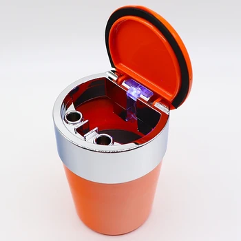 Orange Bærbare LED Bil Askebæger Skrald Mønt Opbevaring Cup Container Cigar Aske kopholder med Låg Bil Styling Universal