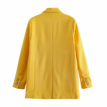 Enkelt-knappen lige blazer til kontor dame sommer Solid gul lommer outwear blazer kvindelige Elegante mode woemn s blazer