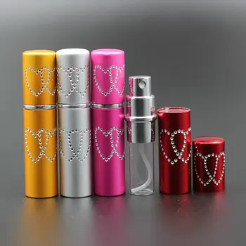 Parfume forstøver gratis fragt 10ml dobbelt hjerte skåret design genopfyldning af anodiseret aluminium parfume flaske indgraveret spray duft