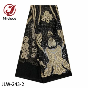 Milylace nye kommende Afrikanske net lace fabrics 5 m blandet farve pailletter tyl blonde stof til dame kjoler JLW-243