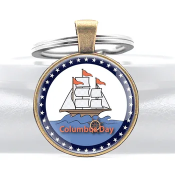 Klassisk Vintage Columbus Dag Glaskuppel Metal Nøgle Kæde, Charme Mænd Kvinder Key Ring Smykker Gaver Nøgleringe