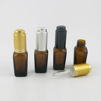 10stk/masse 10ml Squre Amber Glas Æterisk Olie Flaske Med Aluminium Dropper 1/3oz Tryk på Pumpen Pipette dråbeflasken