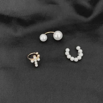 Kvinders clip-on øreringe med 3 minimalistisk perler, clip-on øreringe uden piercing
