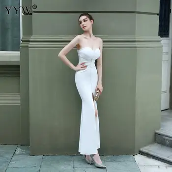 2020 Nye Sexet Off Skulder Lang Aften Kjole Hvid Sort Høj Slids Elegante Kvindelige Mode Lange Festkjoler Femme Vestidos