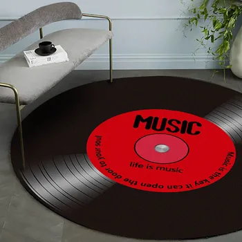 Vinylplade Runde Tæppe til stuen Store Retro Musik, Mode Pesonality gulvmåtte til Soveværelse Kids Room Home Decor