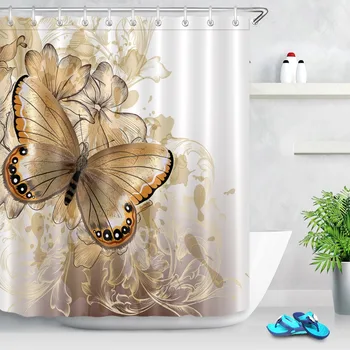 2021 Europæisk Stil Søde Mode Blomst, Hvid og Guld badeforhæng Butterfly Luksus Badeværelse Gardin Badekar Dekoration